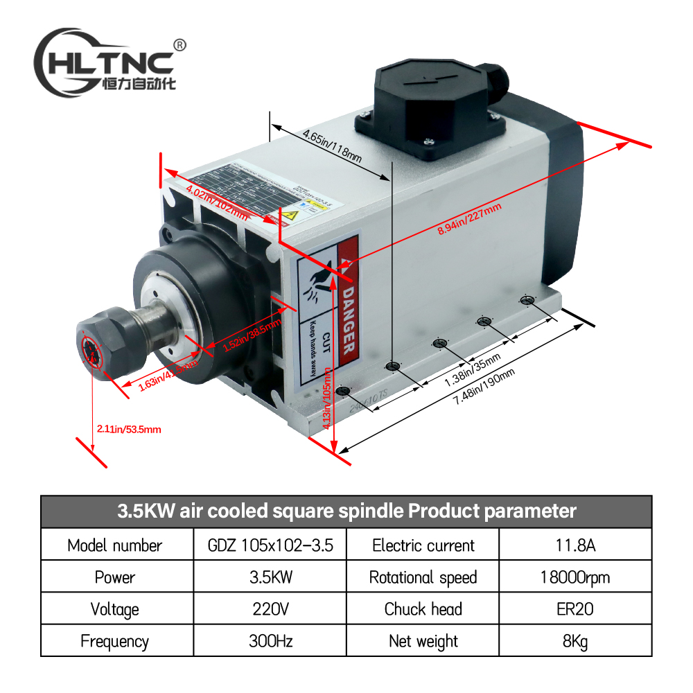 3.5KW ER20 220VSquare Fly-Edge - Cnc Spindle Motor recensie en prijs